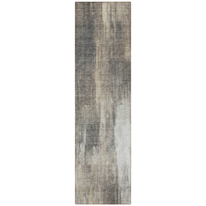 Homeroots 8' Runner Taupe And Gray Abstract Washable Non Skid Indoor Outdoor Runner Rug Taupe Polyester 563611