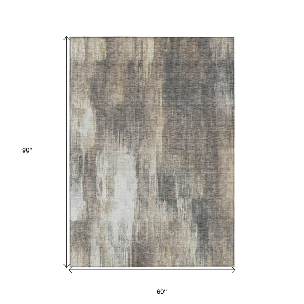 Homeroots 5' X 8' Taupe And Gray Abstract Washable Non Skid Indoor Outdoor Area Rug Taupe Polyester 563614