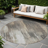 Homeroots 8' Round Taupe And Gray Round Abstract Washable Non Skid Indoor Outdoor Area Rug Taupe Polyester 563615