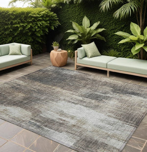 HomeRoots 5' Chocolate Abstract Indoor-Outdoor Area Rug - Stylish, Washable, Non-Skid Design for All Spaces 9' X 12' 563617