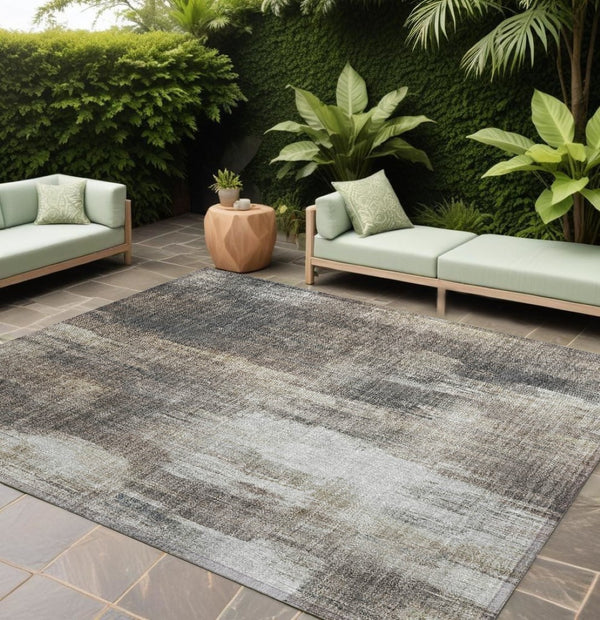 HomeRoots 5' Chocolate Abstract Indoor-Outdoor Area Rug - Stylish, Washable, Non-Skid Design for All Spaces 9' X 12' 563617