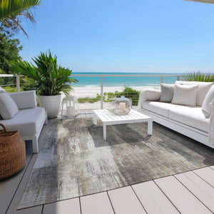 Homeroots 9' X 12' Taupe And Gray Abstract Washable Non Skid Indoor Outdoor Area Rug Taupe Polyester 563617