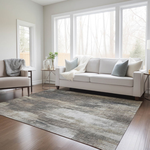 HomeRoots 5' Chocolate Abstract Indoor-Outdoor Area Rug - Stylish, Washable, Non-Skid Design for All Spaces 9' X 12' 563617
