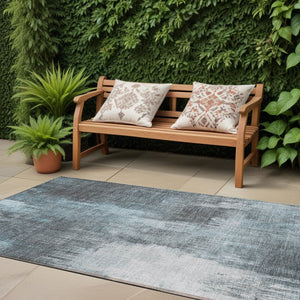 Homeroots 8' Runner Teal Abstract Washable Non Skid Indoor Outdoor Runner Rug Teal Polyester 563620