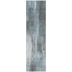Homeroots 8' Runner Teal Abstract Washable Non Skid Indoor Outdoor Runner Rug Teal Polyester 563620