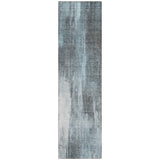 Homeroots 8' Runner Teal Abstract Washable Non Skid Indoor Outdoor Runner Rug Teal Polyester 563620