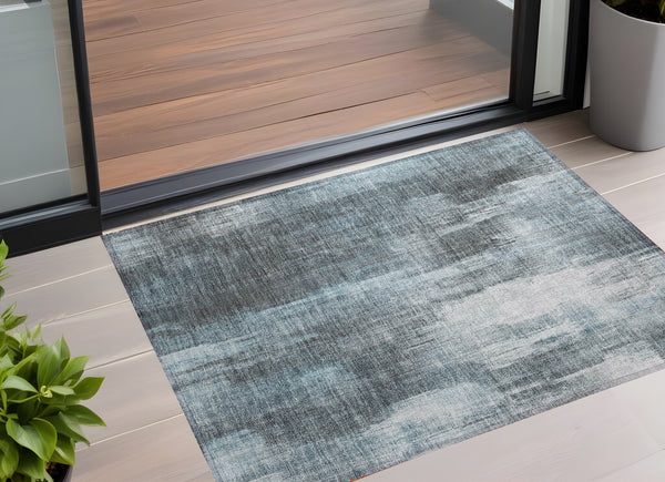 Homeroots 3' X 5' Teal Abstract Washable Non Skid Indoor Outdoor Area Rug Teal Polyester 563622