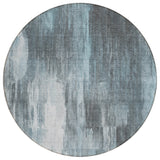 Homeroots 8' Round Teal Round Abstract Washable Non Skid Indoor Outdoor Area Rug Teal Polyester 563624