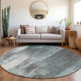 Homeroots 8' Round Teal Round Abstract Washable Non Skid Indoor Outdoor Area Rug Teal Polyester 563624