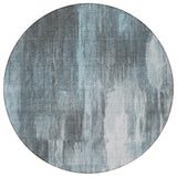 Homeroots 8' Round Teal Round Abstract Washable Non Skid Indoor Outdoor Area Rug Teal Polyester 563624