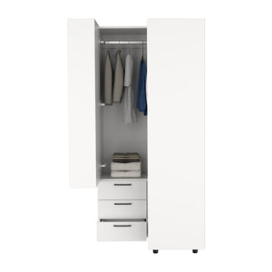 English Elm Toulouse Corner Armoire White — Space-Saving Double-Door Wardrobe with Shelves & Hanging Rod, MDF B070S00377