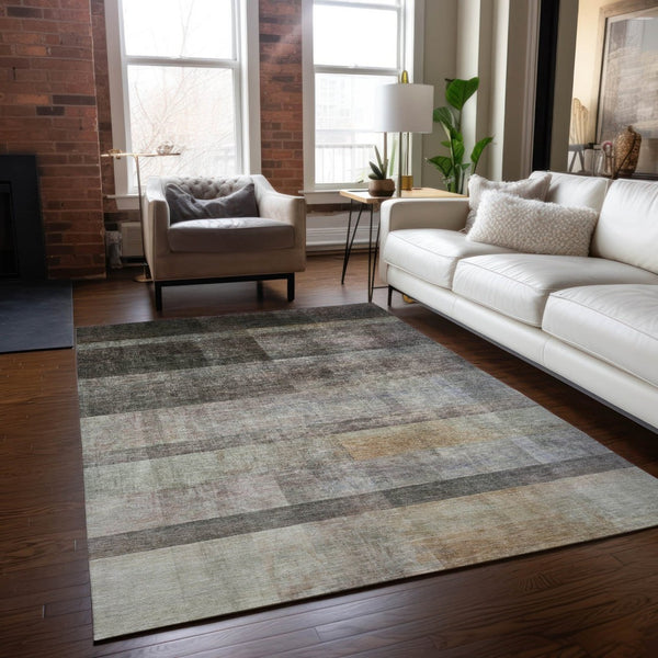 HomeRoots 5' Brown Ombre Washable Area Rug - Stylish Non-Skid Design for Indoor and Outdoor Use, Easy Care 8' X 10' 563634