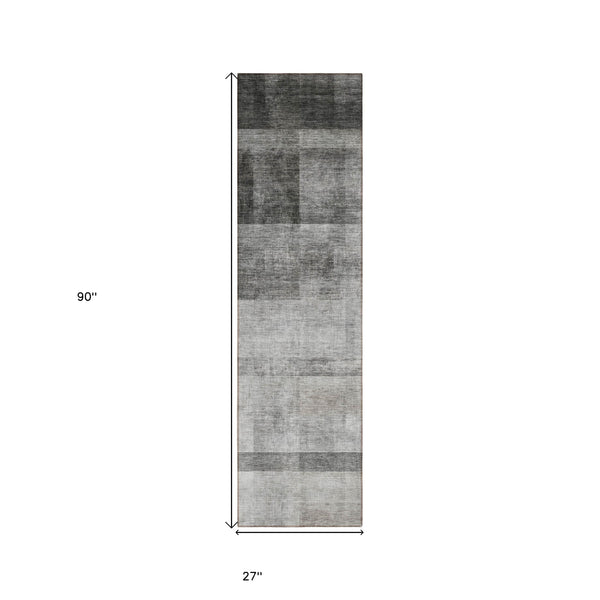 Homeroots 8' Runner Gray Ombre Washable Non Skid Indoor Outdoor Runner Rug Gray Polyester 563638