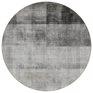Homeroots 8' Round Gray Round Ombre Washable Non Skid Indoor Outdoor Area Rug Gray Polyester 563642