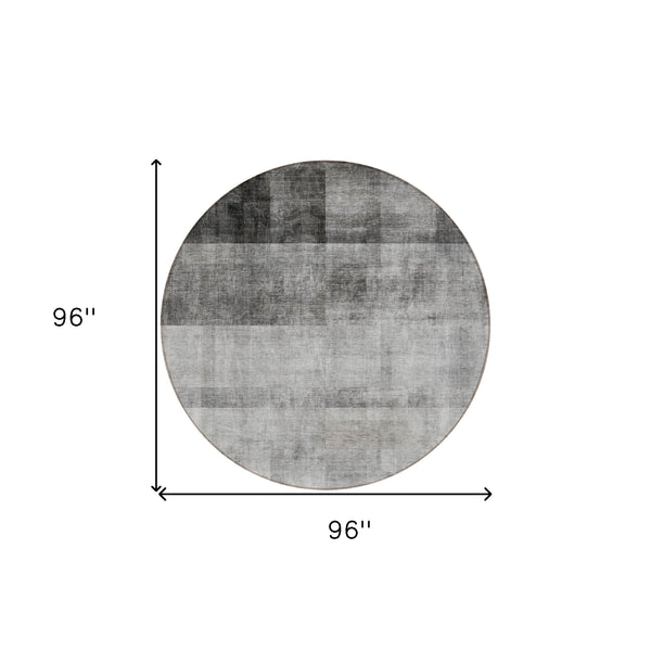 Homeroots 8' Round Gray Round Ombre Washable Non Skid Indoor Outdoor Area Rug Gray Polyester 563642