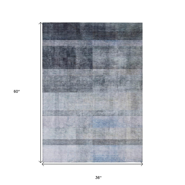 Homeroots 3' X 5' Navy And Gray Ombre Washable Non Skid Indoor Outdoor Area Rug Navy Polyester 563649
