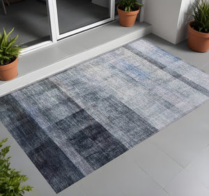 Homeroots 3' X 5' Navy And Gray Ombre Washable Non Skid Indoor Outdoor Area Rug Navy Polyester 563649