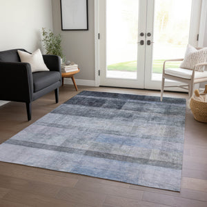 Homeroots 3' X 5' Navy And Gray Ombre Washable Non Skid Indoor Outdoor Area Rug Navy Polyester 563649