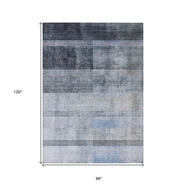 Homeroots 8' X 10' Navy And Gray Ombre Washable Non Skid Indoor Outdoor Area Rug Navy Polyester 563652