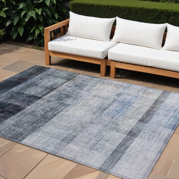 Homeroots 9' X 12' Navy And Gray Ombre Washable Non Skid Indoor Outdoor Area Rug Navy Polyester 563653