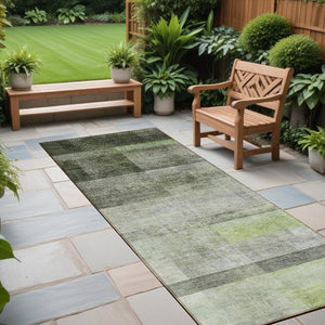 Homeroots 8' Runner Olive Green Ombre Washable Non Skid Indoor Outdoor Runner Rug Olive Polyester 563656