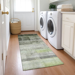 Homeroots 8' Runner Olive Green Ombre Washable Non Skid Indoor Outdoor Runner Rug Olive Polyester 563656