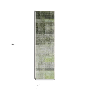 Homeroots 8' Runner Olive Green Ombre Washable Non Skid Indoor Outdoor Runner Rug Olive Polyester 563656