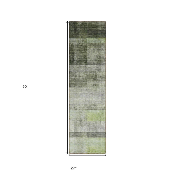 Homeroots 8' Runner Olive Green Ombre Washable Non Skid Indoor Outdoor Runner Rug Olive Polyester 563656