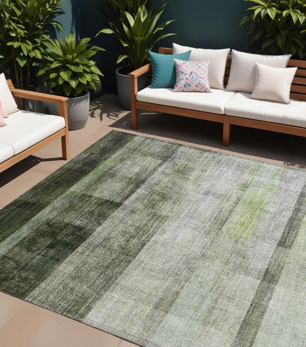 Homeroots 9' X 12' Olive Green Ombre Washable Non Skid Indoor Outdoor Area Rug Olive Polyester 563662