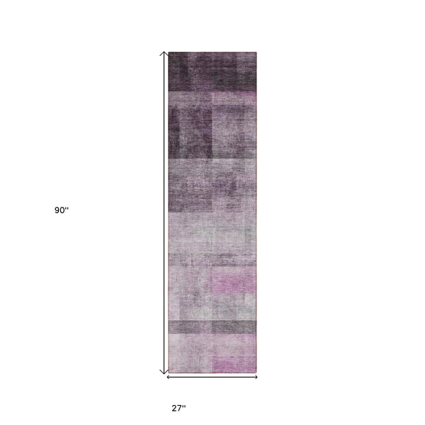 Homeroots 8' Runner Purple Ombre Washable Non Skid Indoor Outdoor Runner Rug Purple Polyester 563665
