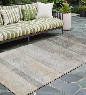 Homeroots 8' Runner Taupe Ombre Washable Non Skid Indoor Outdoor Runner Rug Taupe Polyester 563674