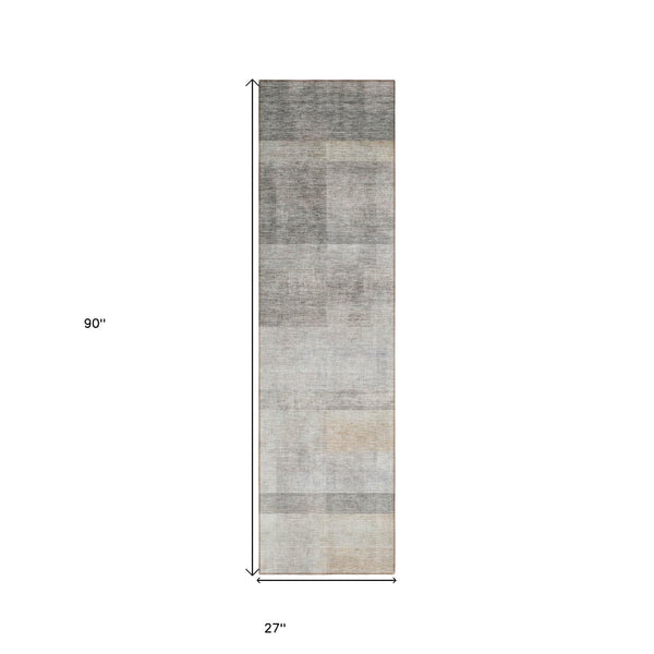 Homeroots 8' Runner Taupe Ombre Washable Non Skid Indoor Outdoor Runner Rug Taupe Polyester 563674