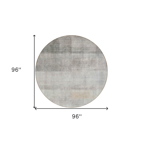 Homeroots 8' Round Taupe Round Ombre Washable Non Skid Indoor Outdoor Area Rug Taupe Polyester 563678