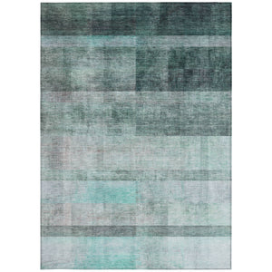 Homeroots 5' X 8' Teal Ombre Washable Non Skid Indoor Outdoor Area Rug Teal Polyester 563686