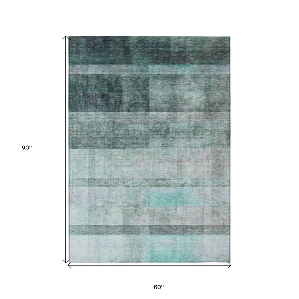 Homeroots 5' X 8' Teal Ombre Washable Non Skid Indoor Outdoor Area Rug Teal Polyester 563686