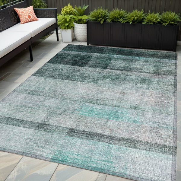 Homeroots 5' X 8' Teal Ombre Washable Non Skid Indoor Outdoor Area Rug Teal Polyester 563686