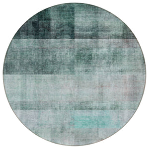Homeroots 8' Round Teal Round Ombre Washable Non Skid Indoor Outdoor Area Rug Teal Polyester 563687