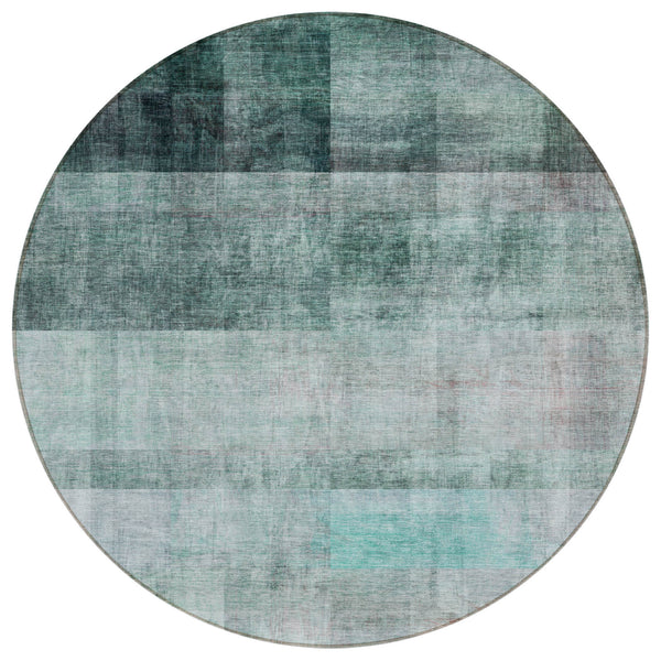 Homeroots 8' Round Teal Round Ombre Washable Non Skid Indoor Outdoor Area Rug Teal Polyester 563687