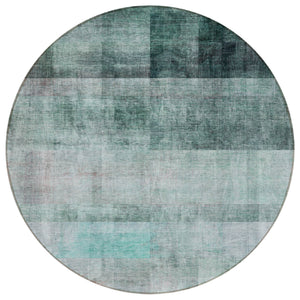 Homeroots 8' Round Teal Round Ombre Washable Non Skid Indoor Outdoor Area Rug Teal Polyester 563687