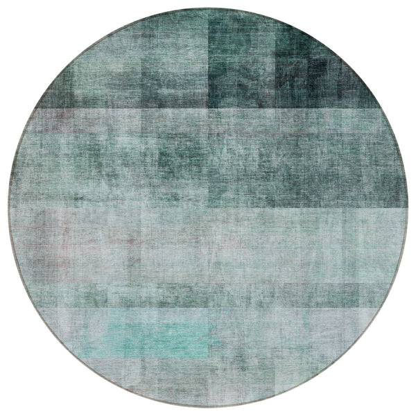 Homeroots 8' Round Teal Round Ombre Washable Non Skid Indoor Outdoor Area Rug Teal Polyester 563687