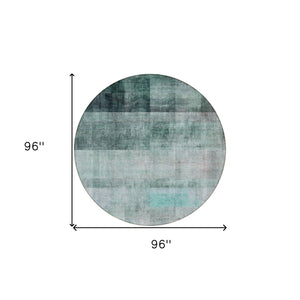 Homeroots 8' Round Teal Round Ombre Washable Non Skid Indoor Outdoor Area Rug Teal Polyester 563687