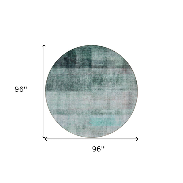 Homeroots 8' Round Teal Round Ombre Washable Non Skid Indoor Outdoor Area Rug Teal Polyester 563687