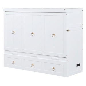 English Elm Queen Murphy Wall Bed with Pull Out Storage Drawer and Built in Usb Charging White LP000428AAK