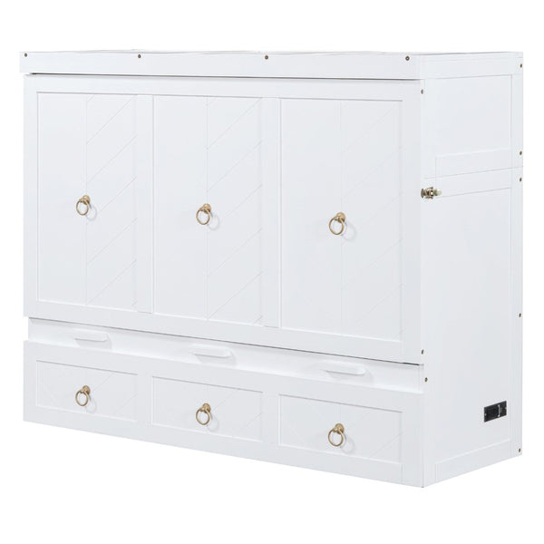 English Elm Queen Murphy Wall Bed with Pull Out Storage Drawer and Built in Usb Charging White LP000428AAK