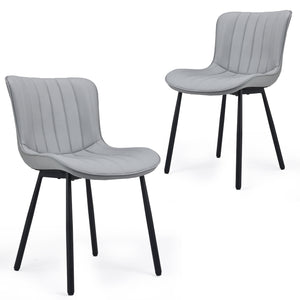 English Elm Dining Chairs Set of 2 Grey Faux Leather with Spindle Back, Adjustable Feet, Metal Legs—Mid‑Century Chic T3623P409233