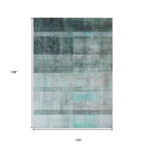 Homeroots 10' X 14' Teal Ombre Washable Non Skid Indoor Outdoor Area Rug Teal Polyester 563690