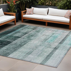 Homeroots 10' X 14' Teal Ombre Washable Non Skid Indoor Outdoor Area Rug Teal Polyester 563690
