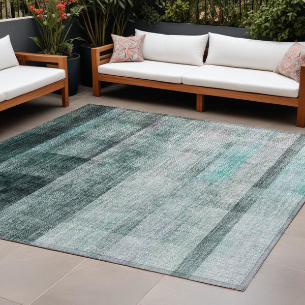 Homeroots 10' X 14' Teal Ombre Washable Non Skid Indoor Outdoor Area Rug Teal Polyester 563690