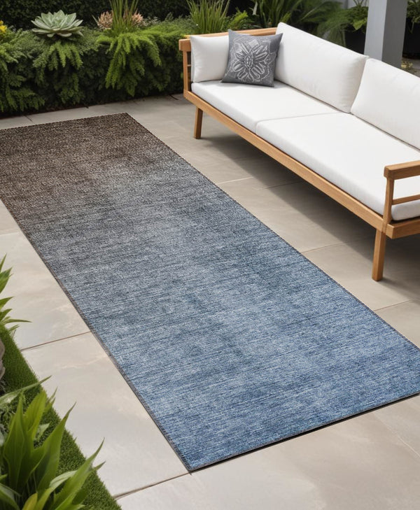 Homeroots 8' Runner Blue And Green Ombre Washable Non Skid Indoor Outdoor Runner Rug Chocolate Polyester 563692