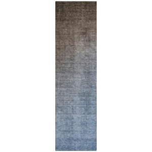 Homeroots 8' Runner Blue And Green Ombre Washable Non Skid Indoor Outdoor Runner Rug Chocolate Polyester 563692